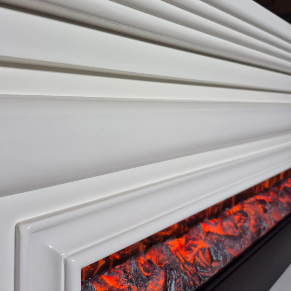 Semineu Electric din Lemn Masiv Stejar Alb Cu Model, Telecomanda