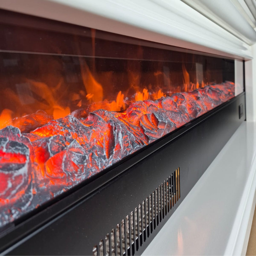 Semineu Electric din Lemn Masiv Stejar Alb Cu Model, Telecomanda