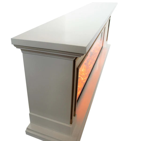 Semineu Electric din Lemn Masiv Stejar Alb Ivory cu Insertii Bronz Aurii, Telecomanda