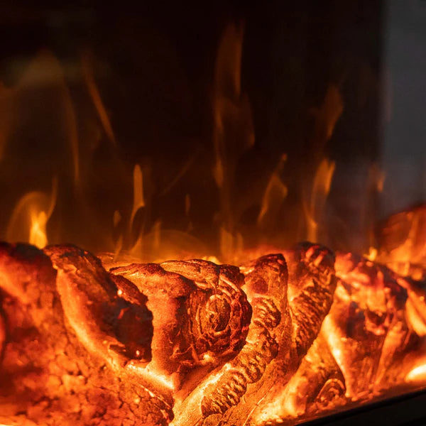 Semineu Electric din Lemn Masiv Stejar Alb Ivory cu Insertii Bronz Aurii, Telecomanda