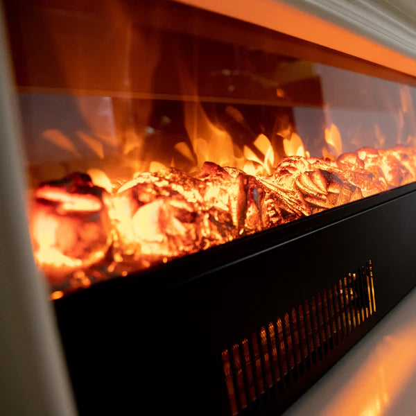 Semineu Electric din Lemn Masiv Stejar Alb Cu Model, Telecomanda