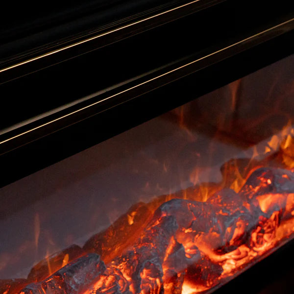 Semineu Electric din Lemn Masiv Stejar Negru cu Insertii Aurii, Telecomanda