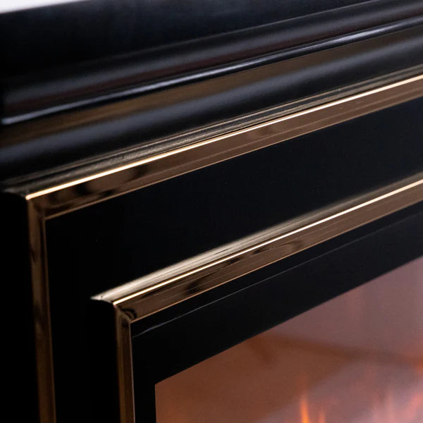 Semineu Electric din Lemn Masiv Stejar Negru cu Insertii Aurii, Telecomanda