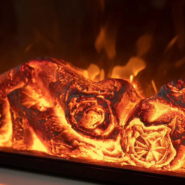 Semineu Electric din Lemn Masiv Stejar Alb Ivory cu Insertii Bronz Aurii, Telecomanda