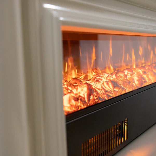 Semineu Electric din Lemn Masiv Stejar Alb Cu Model, Telecomanda