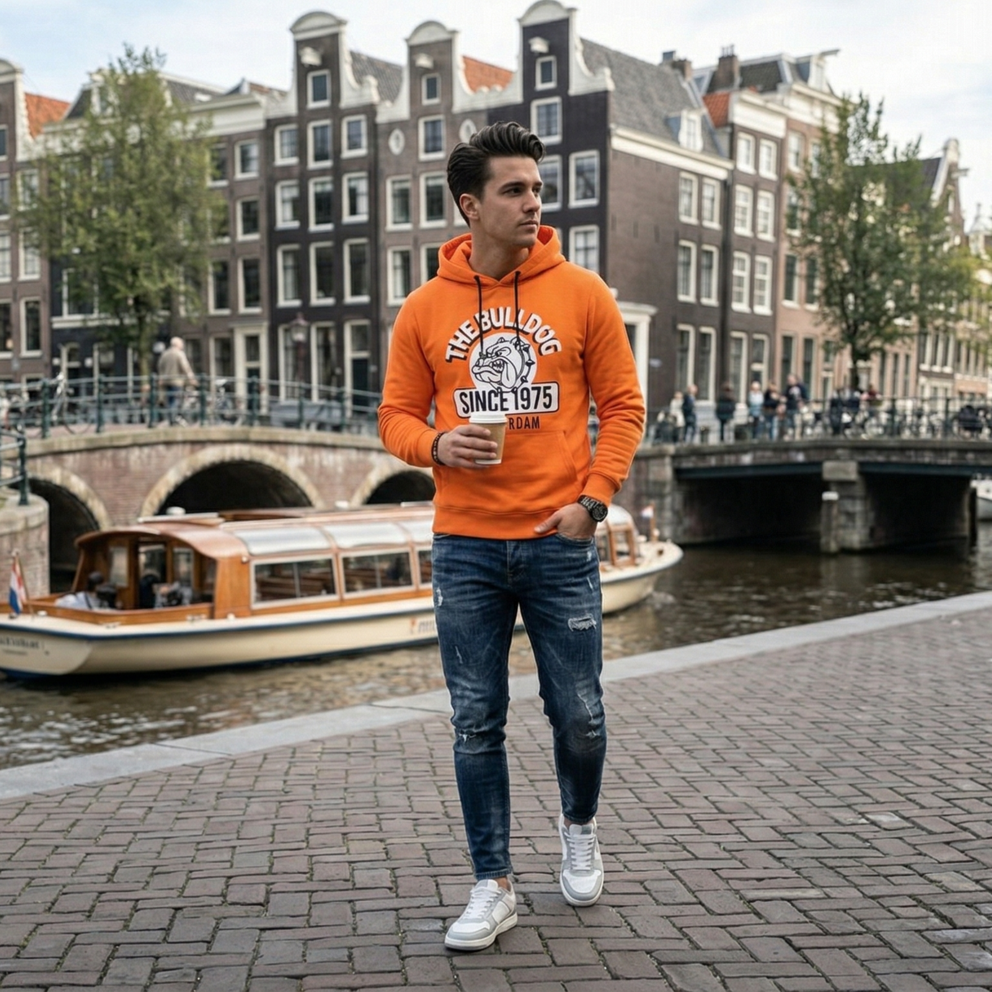 Hanorac The Bulldog Amsterdam, Marimea M - Arancio Fluo Since 1975