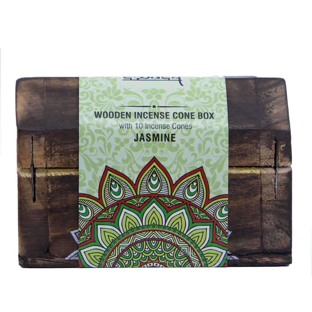 Set Cutie de Lemn cu 10 Conuri Parfumate și Suport, Jasmine - Karma Scents