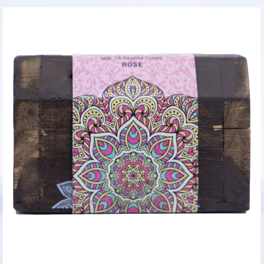 Set Cutie de Lemn cu 10 Conuri Parfumate și Suport, Rose - Karma Scents