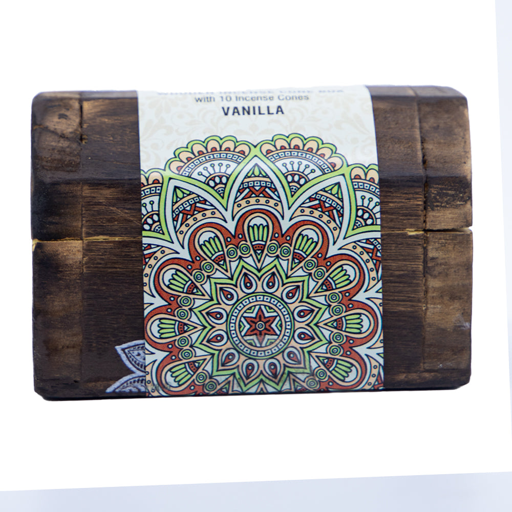 Set Cutie de Lemn cu 10 Conuri Parfumate și Suport, Vanilla - Karma Scents