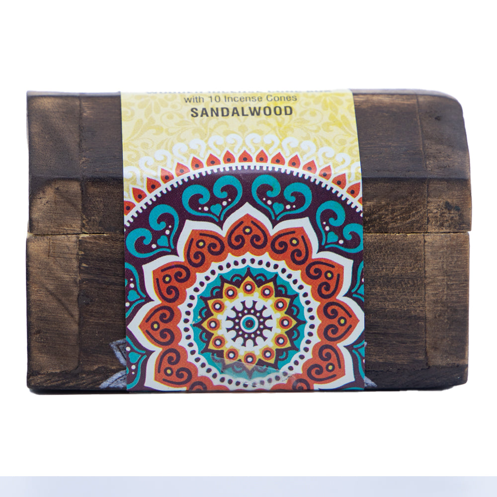 Set Cutie de Lemn cu 10 Conuri Parfumate și Suport, Sandalwood - Karma Scents