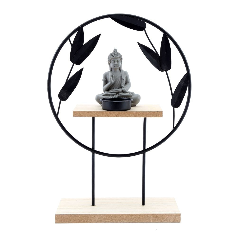 Suport Lumanare din Lemn si Metal, Model Buddha