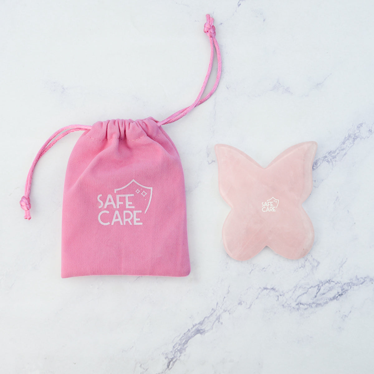 Placuta Fluture pentru Masaj Facial Gua Sha din Cuart Roz - Dispozitiv Masaj