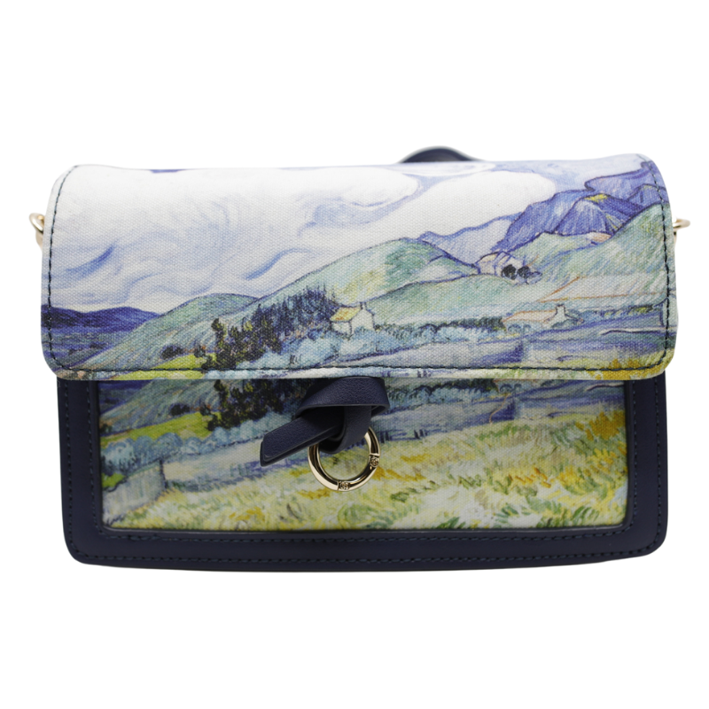 Geanta Dama Eleganta de Umar din Piele Ecologica cu Material Textil, Imprimeu Van Gogh Albastru