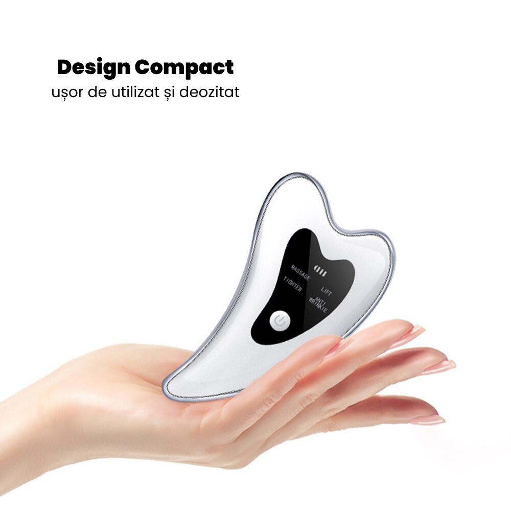 Gua Sha Electrica pentru Masaj Facial cu Vibratii Ionice, Efect Antirid, Incarcare USB