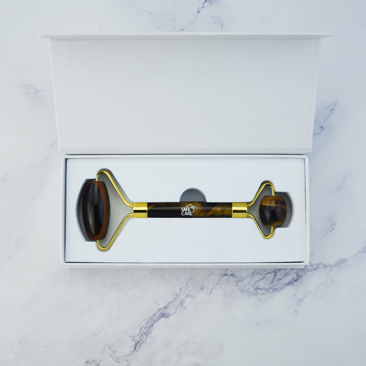 Roller Dublu pentru Masaj Facial din Piatra Naturala Ochi de Tigru