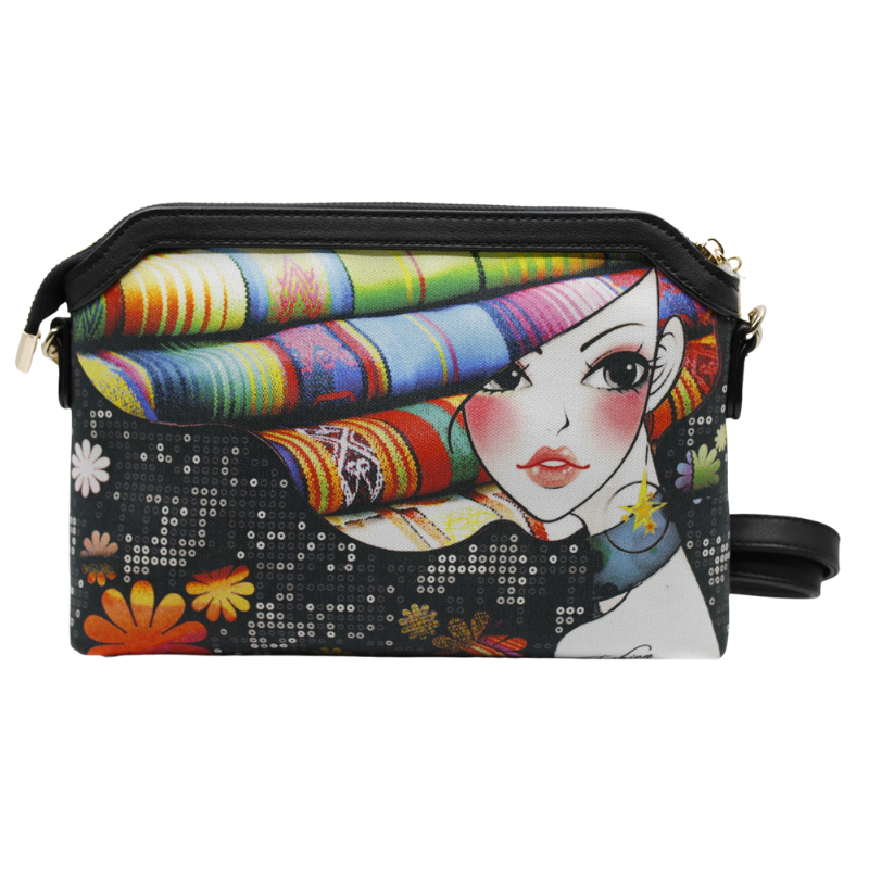 Geanta Dama de Mana/Umar din Piele Ecologica cu Material Textil, Model Fashion Girl