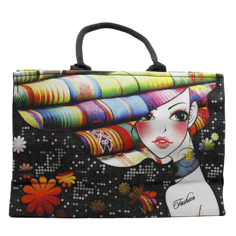 Geanta Dama Shopper de Mana din Material Textil, Model Fashion Girl