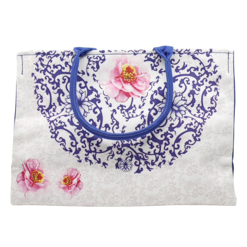 Geanta Dama Shopper de Mana din Material Textil, Model Blue Flower