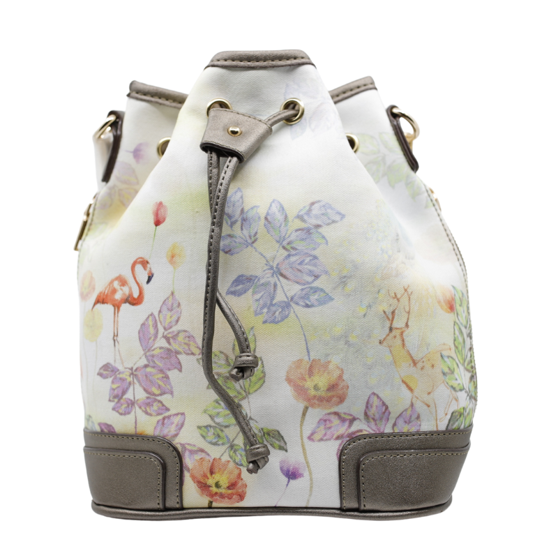 Geanta de Dama de Umar/Mana/Rucsac din Piele Ecologica si Material Textil, imprimeu Flamingo