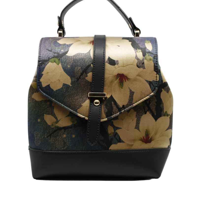 Geanta Dama de Mana/Umar/Rucsac din Piele Ecologica si Matase Naturala 100%, model Yellow Flower