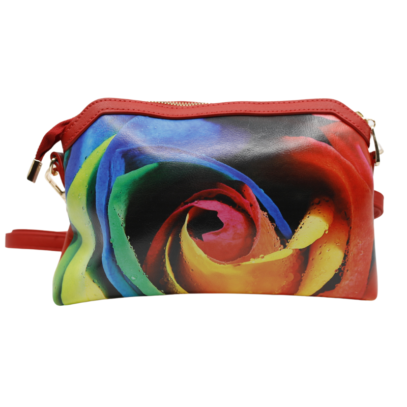 Geanta Dama de Mana/Umar din Piele Ecologica, Model Rainbow Rose