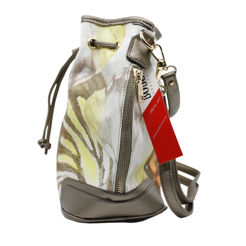 Geanta Dama de mana/umar/rucsac din Piele Ecologica si Material Textil, Imprimeu Abstract