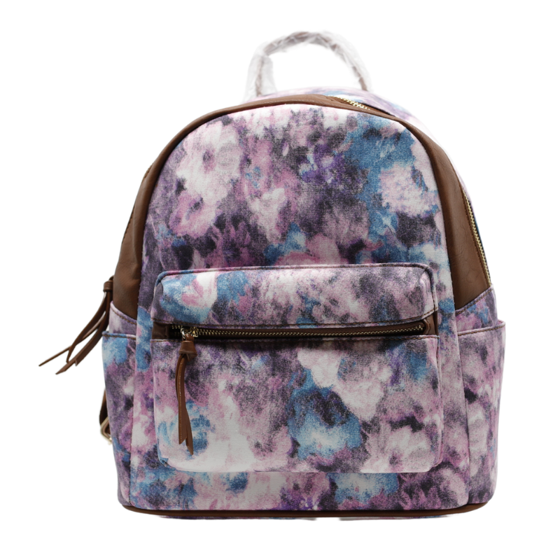 Rucsac Dama din Material Textil si Piele Ecologica, Imprimeu Abstract Flowers