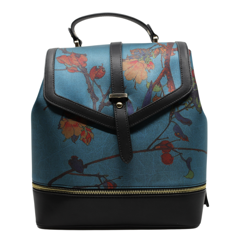 Geanta Dama de Mana/Umar/Rucsac din Piele Ecologica cu Matase Naturala, Model Green Tree