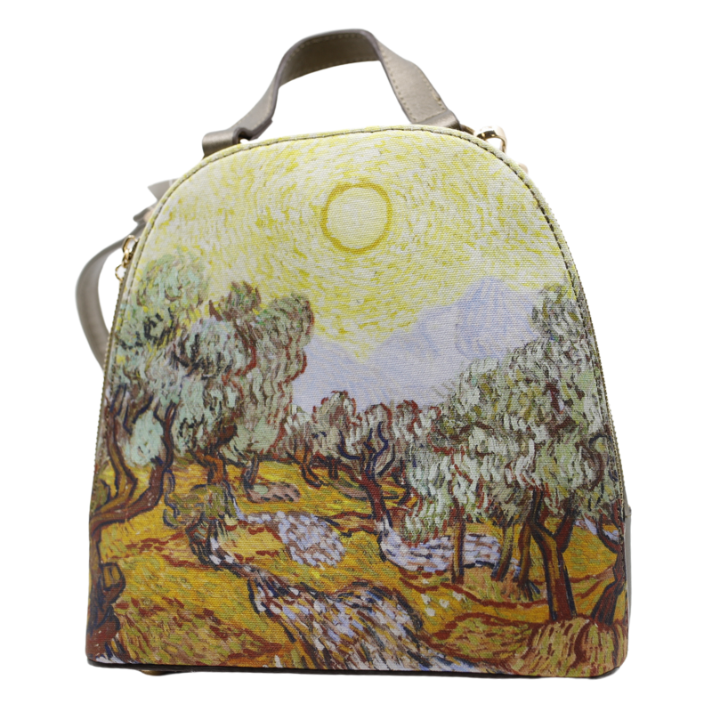 Geanta Dama de Mana/Umar/Rucsac din Piele Ecologica cu Material Textil, Model Van Gogh
