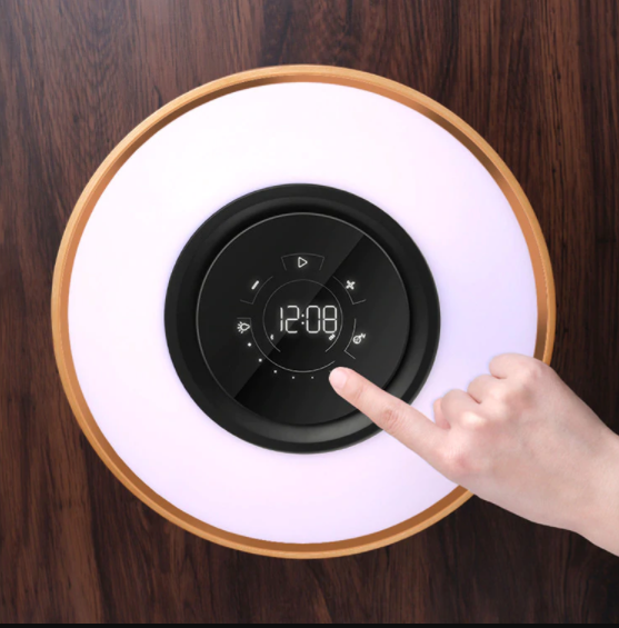 Lampa LED de Birou din Lemn de Cires, cu Incarcator Wireless si Boxa Bluetooth