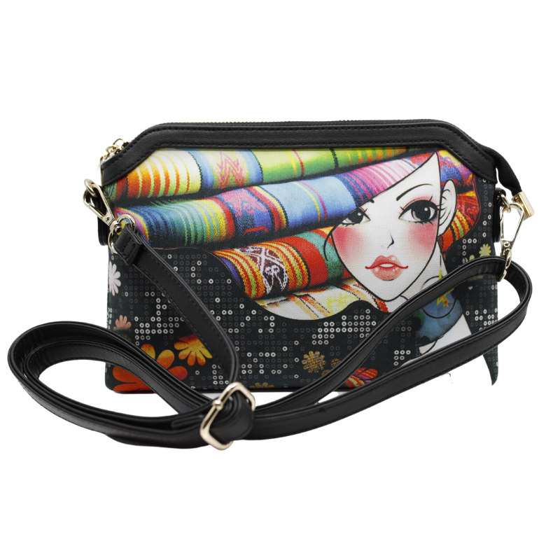 Geanta Dama de Mana/Umar din Piele Ecologica cu Material Textil, Model Fashion Girl