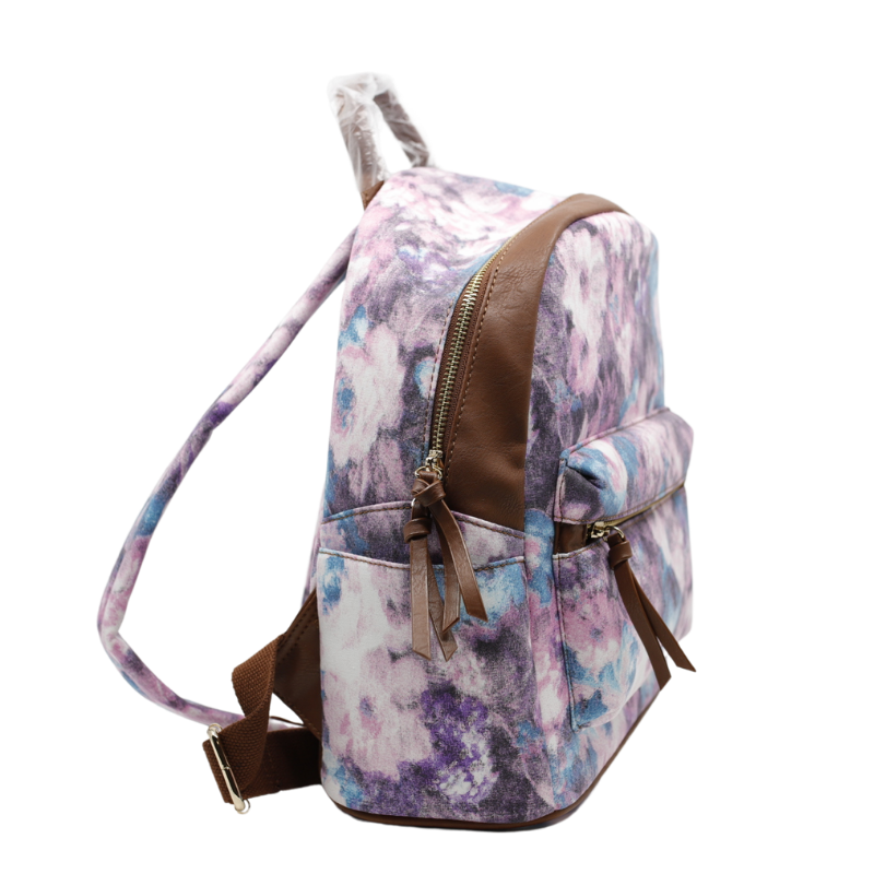 Rucsac Dama din Material Textil si Piele Ecologica, Imprimeu Abstract Flowers