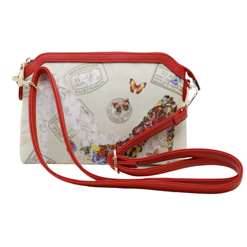 Geanta Dama de Umar din Piele Ecologica si Material Textil, Model Red Butterfly