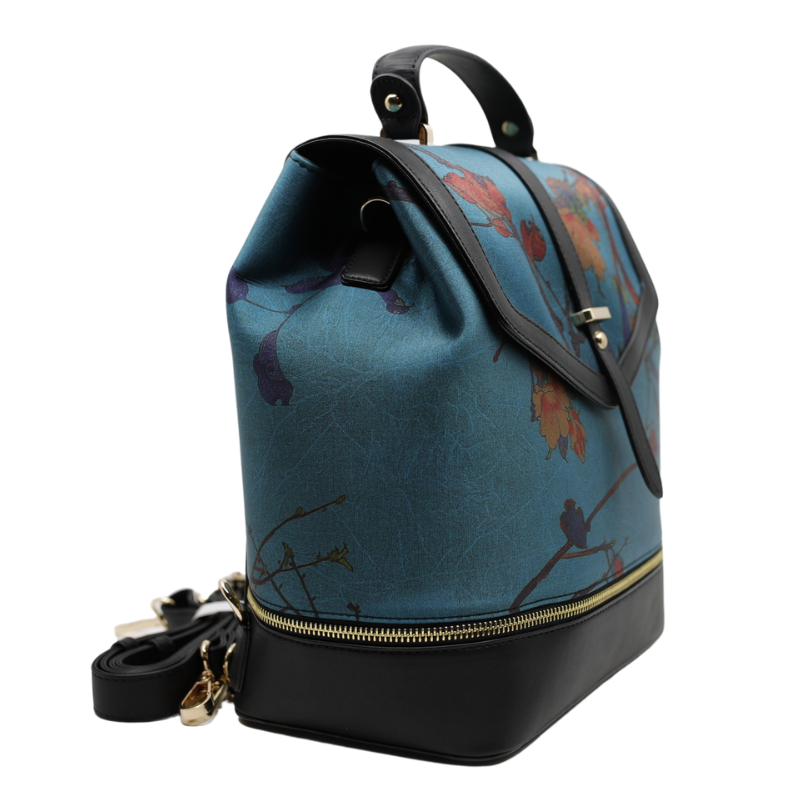 Geanta Dama de Mana/Umar/Rucsac din Piele Ecologica cu Matase Naturala, Model Green Tree