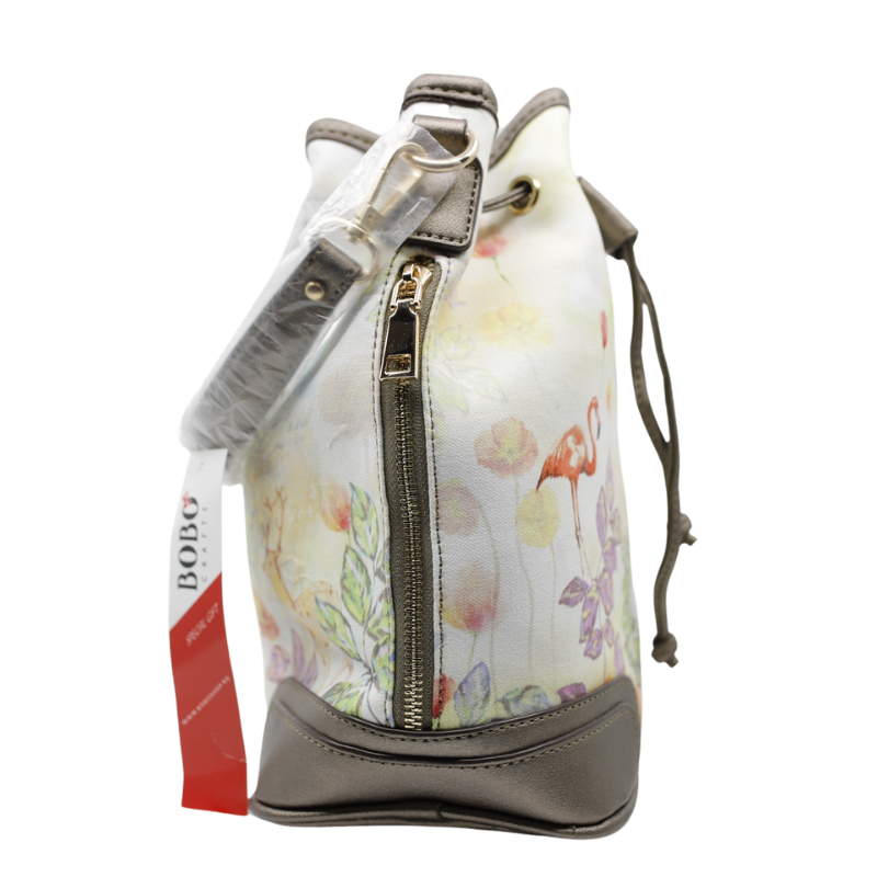 Geanta de Dama de Umar/Mana/Rucsac din Piele Ecologica si Material Textil, imprimeu Flamingo