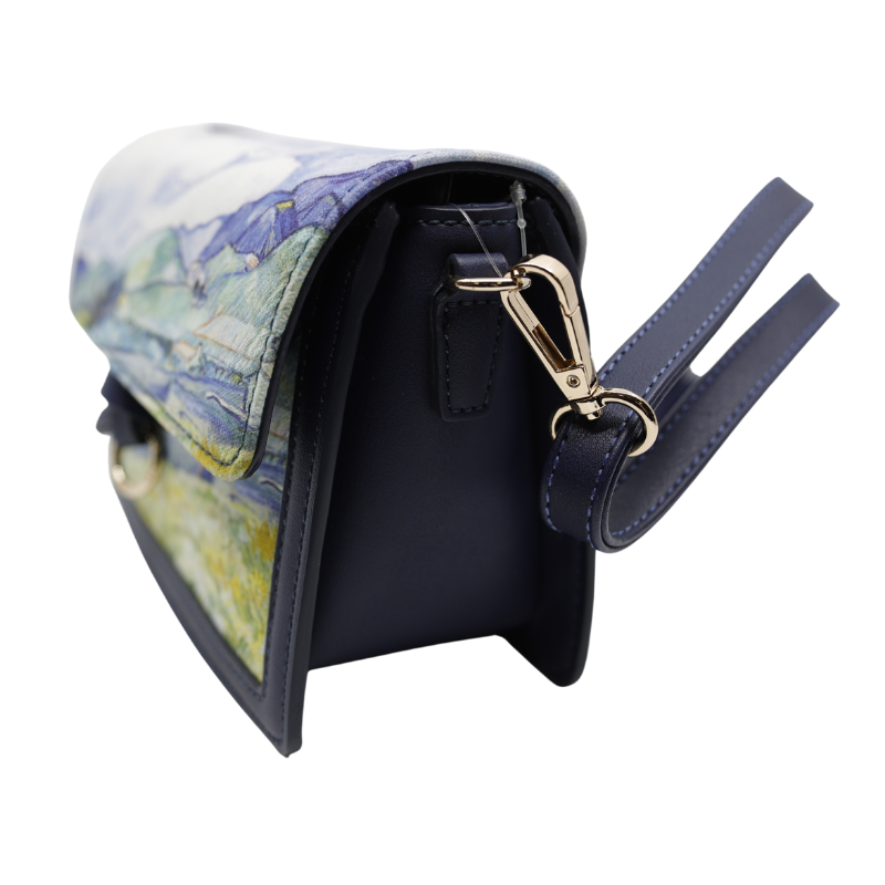 Geanta Dama Eleganta de Umar din Piele Ecologica cu Material Textil, Imprimeu Van Gogh Albastru