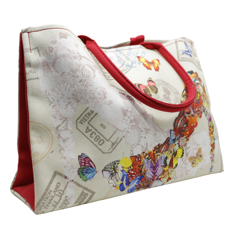 Geanta Dama Shopper de Mana din Material Textil, Model Butterfly