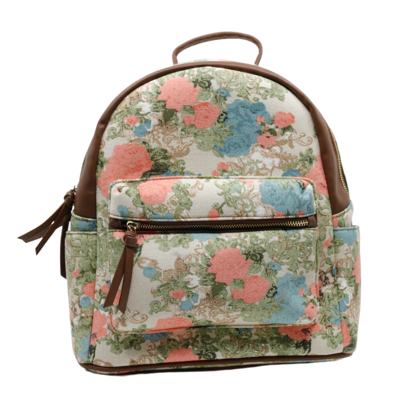 Rucsac Dama din Material Textil si Piele Ecologica, Imprimeu Spring Flowers