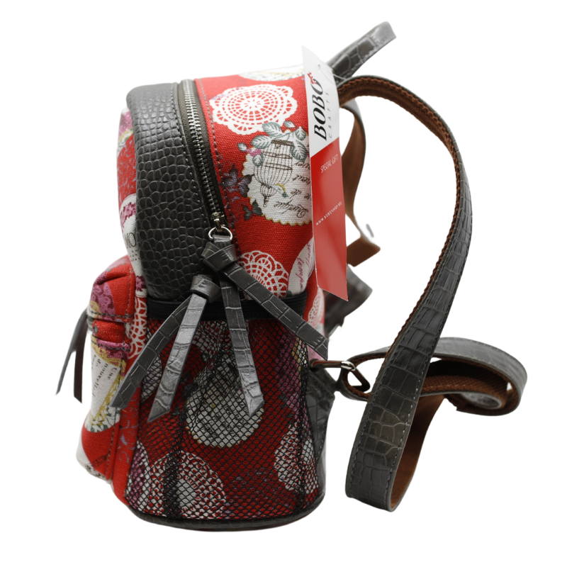 Rucsac Dama din Material Textil si Piele Ecologica, Imprimeu Red Pattern