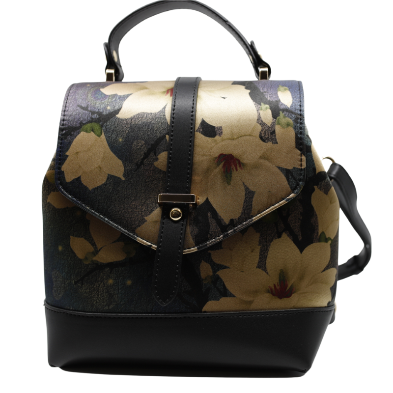 Geanta Dama de Mana/Umar/Rucsac din Piele Ecologica si Matase Naturala 100%, model Yellow Flower