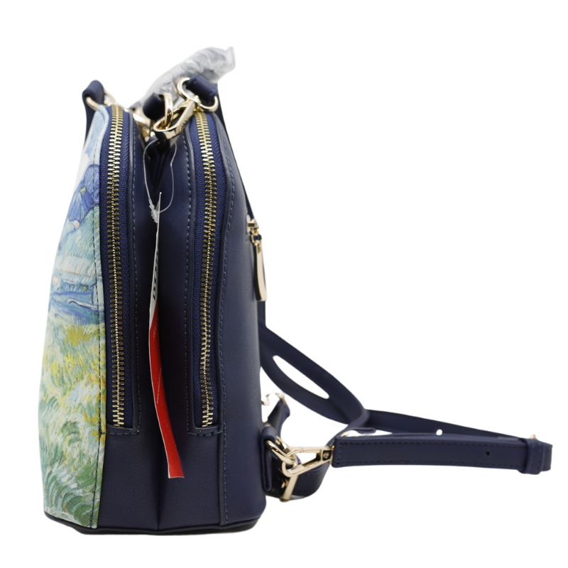 Geanta Dama de Mana/Umar/Rucsac din Piele Ecologica cu Material Textil, Model Van Gogh