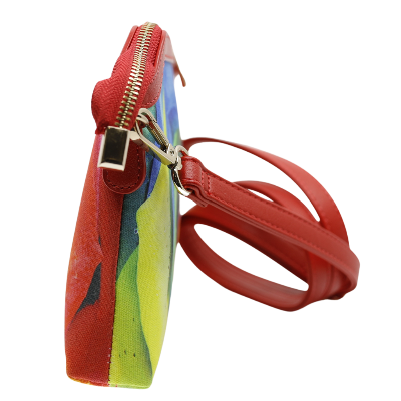 Geanta Dama de Mana/Umar din Piele Ecologica cu Material Textil, Model Rainbow Rose