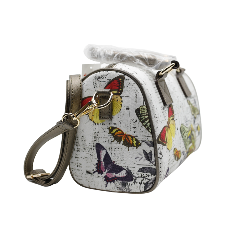 Geanta Dama de mana/umar din Piele Ecologica si Material Textil, Imprimeu Butterfly