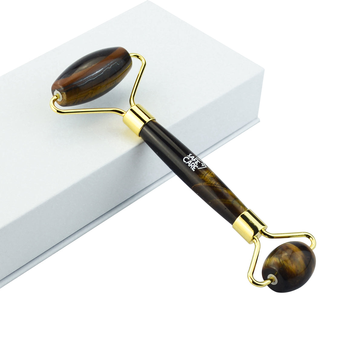 Roller Dublu pentru Masaj Facial din Piatra Naturala Ochi de Tigru