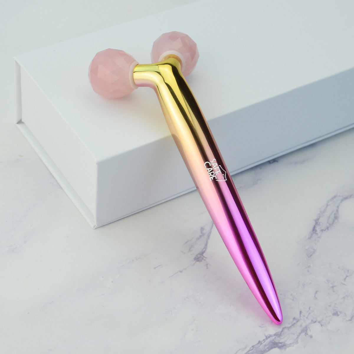 Roller 3D Masaj Facial, Lifting Facial din Piatra Naturala de Quart Roz in Forma de Y