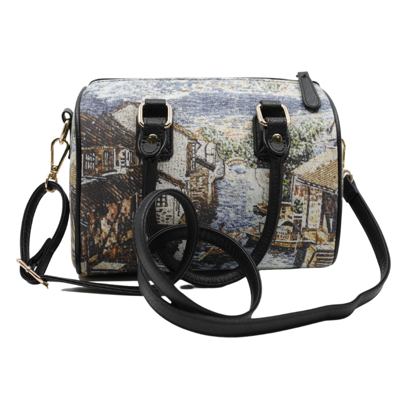 Geanta Dama de Mana/Umar din Material Textil cu Piele Ecologica, Model Venice