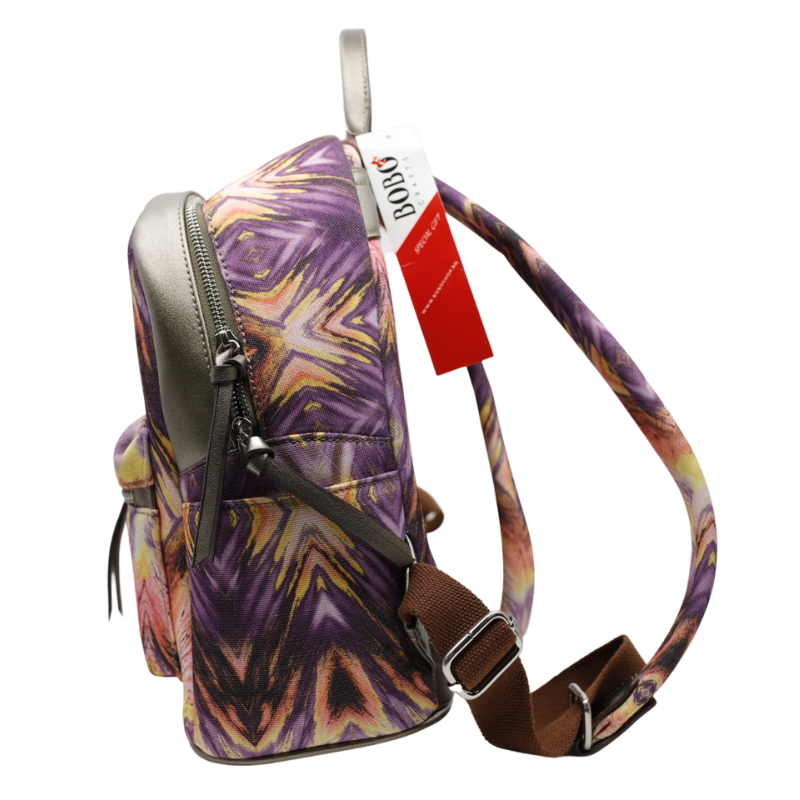 Rucsac Dama din Material Textil si Piele Ecologica, Print Abstract Purple