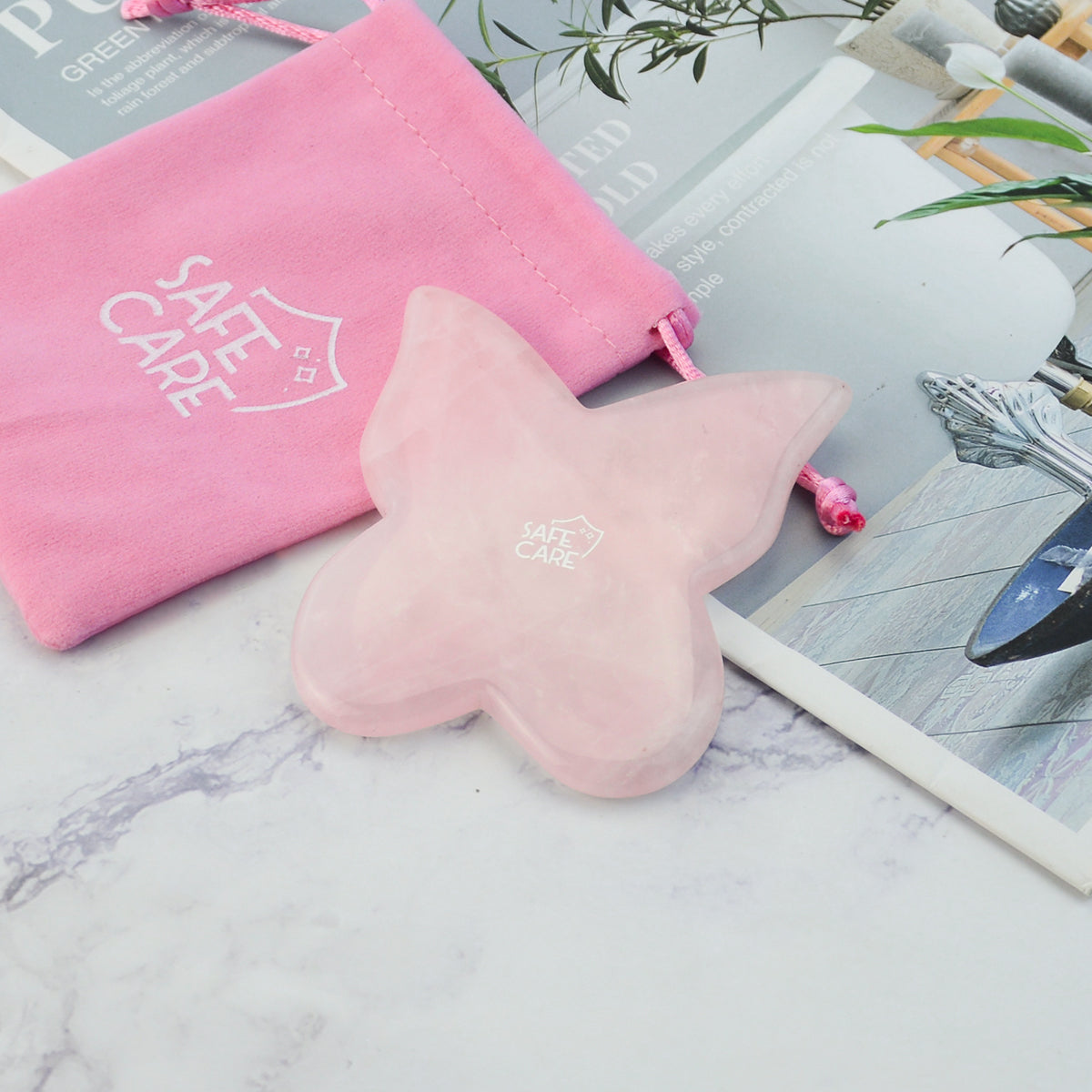 Placuta Fluture pentru Masaj Facial Gua Sha din Cuart Roz - Dispozitiv Masaj