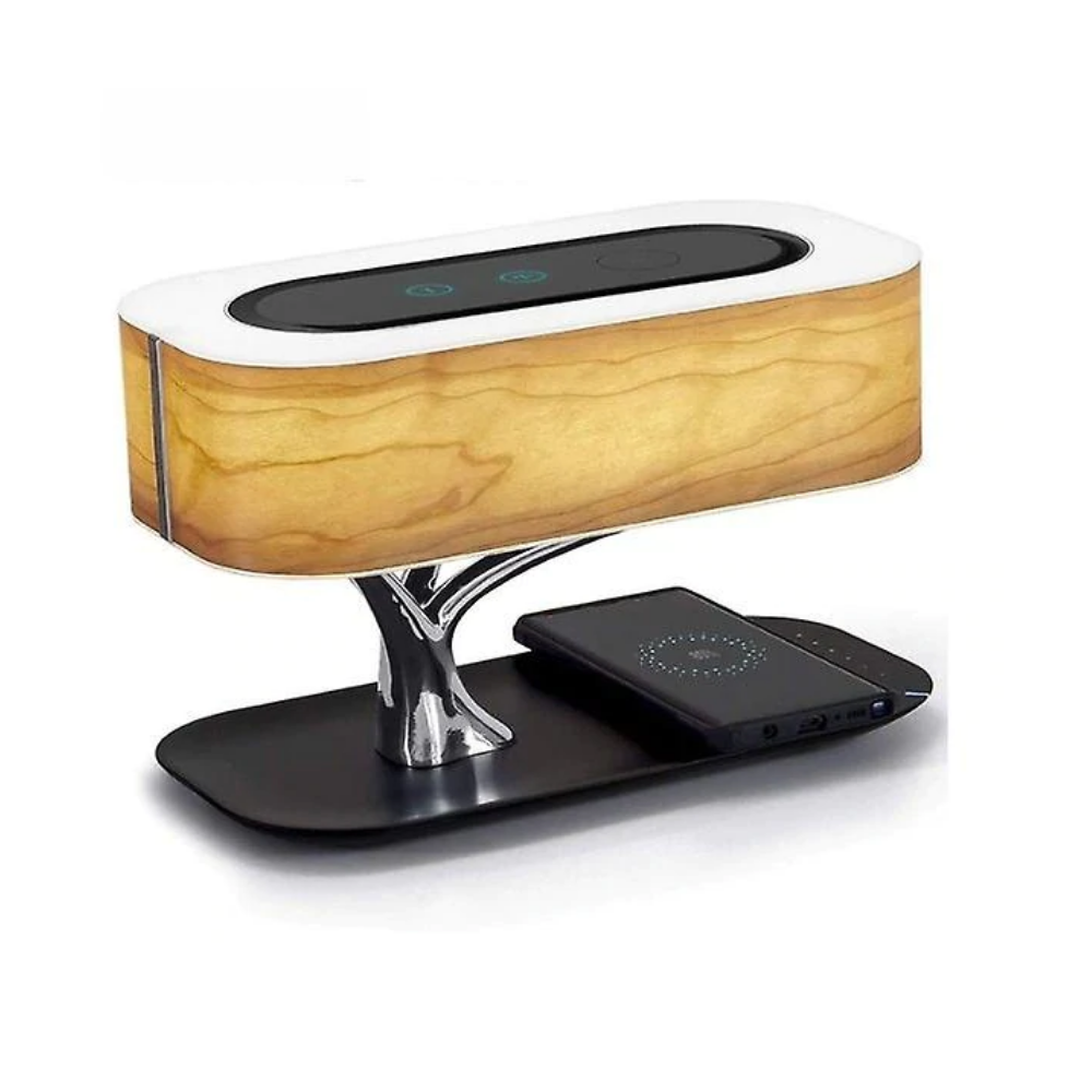 Lampa LED de Birou/Noptiera cu Difuzor Bluetooth Incorporat, Incarcare Wireless Smartphone si Panou Touch