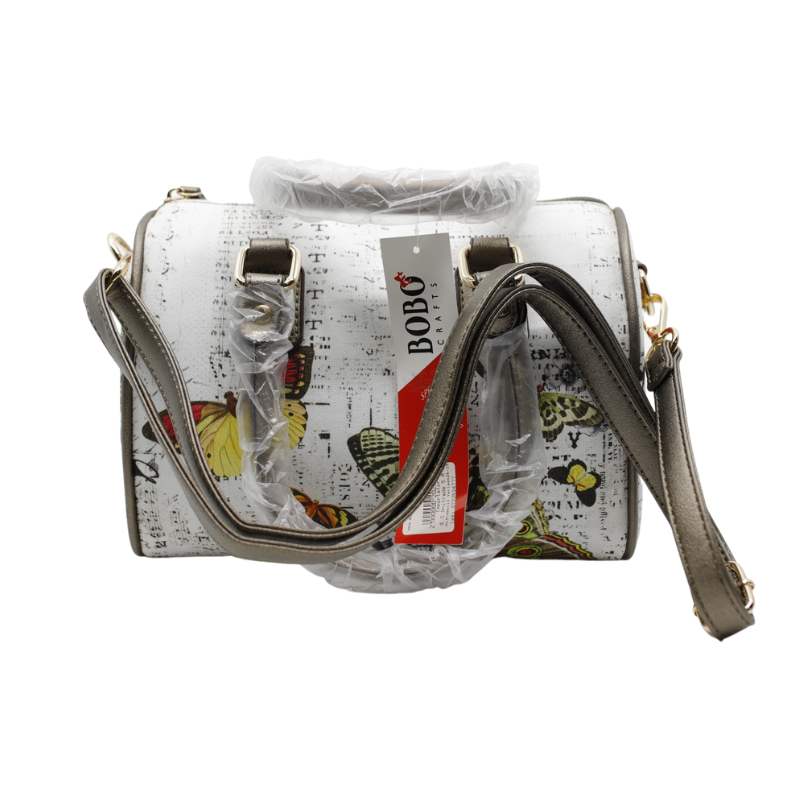 Geanta Dama de mana/umar din Piele Ecologica si Material Textil, Imprimeu Butterfly